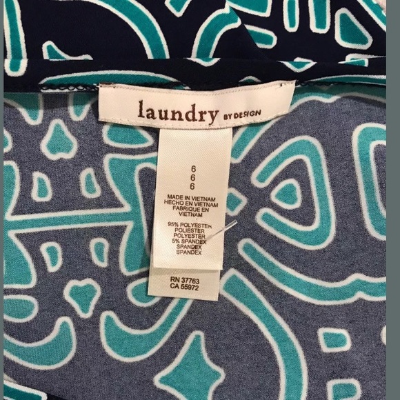 LAUNDRY By Design Shelli Segal Geo Print Dress Turquoise Green Blue Jersey Knit - Picture 6 of 6